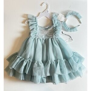 Rachel Zoe Tutu Blue Dress With Ruffled Head  Band. Size 3T Toddler.